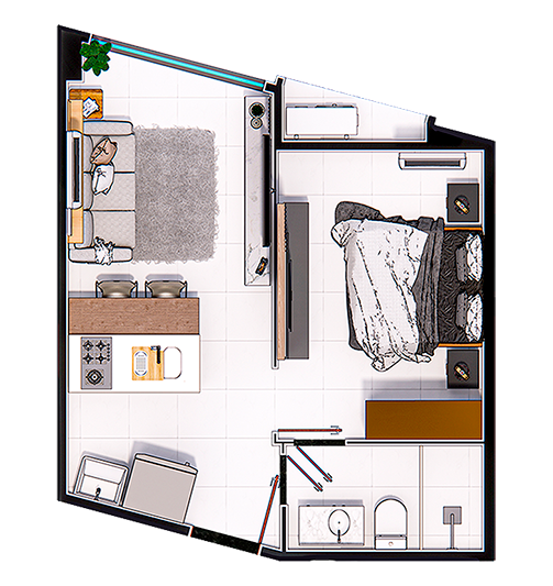 Planta 01 - 01 suíte reversível - 33,02m²