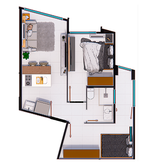 Planta 03 - 02 quartos - 43,36m²